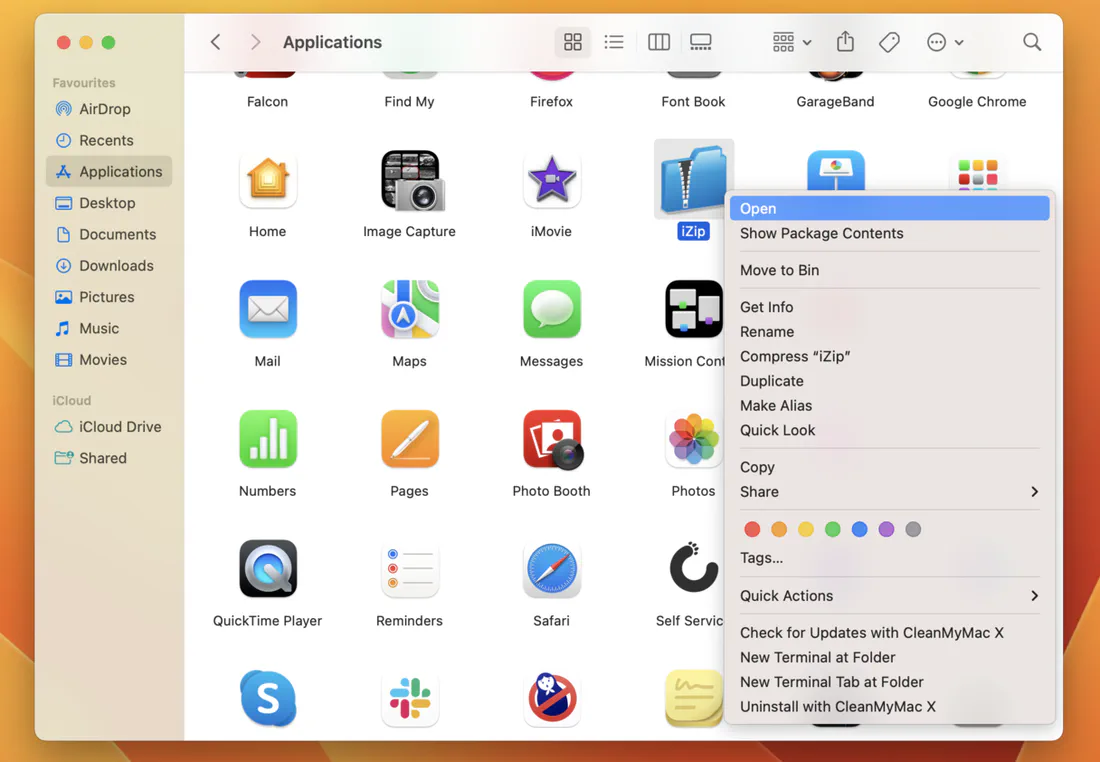 Right-click the app and choose Open in Finder